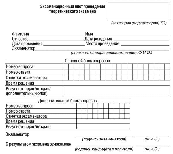 купить лист сдачи теоретического экзамена ПДД в Сергаче